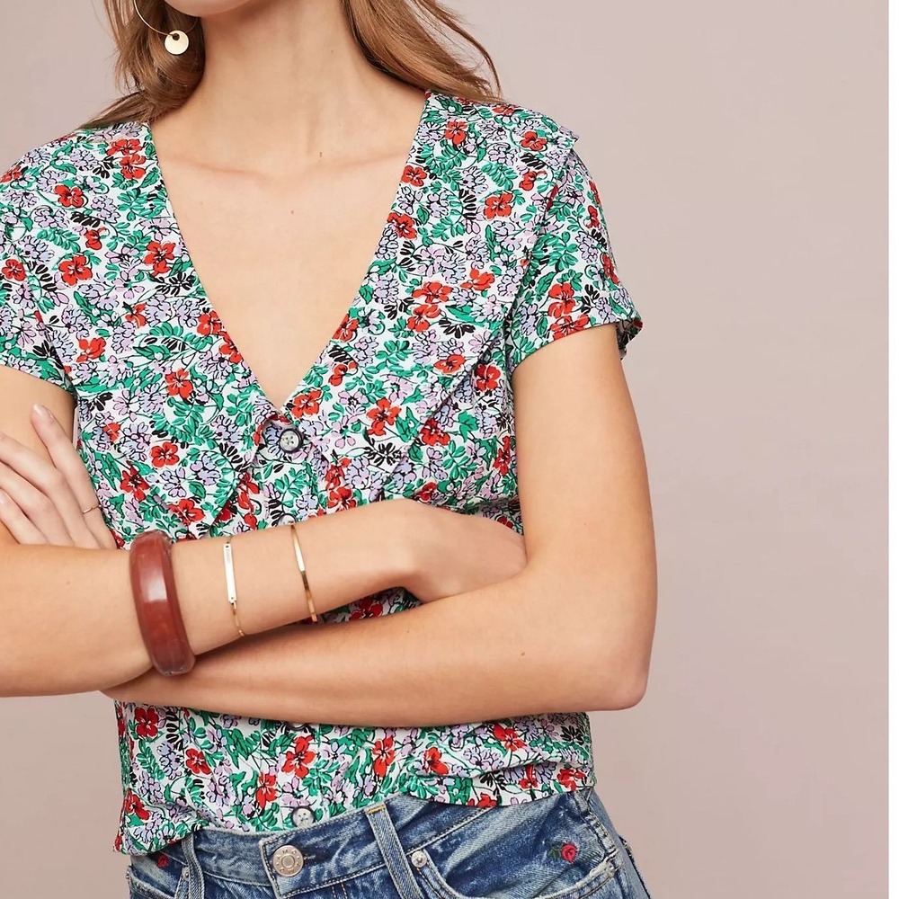 Maeve by Anthropologie Austen Collared Blouse Peter Pan collar Top size 8